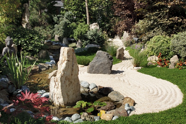 Zen garden with rocks and sand