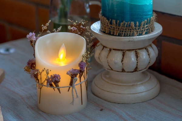 LED candle decorated on a table