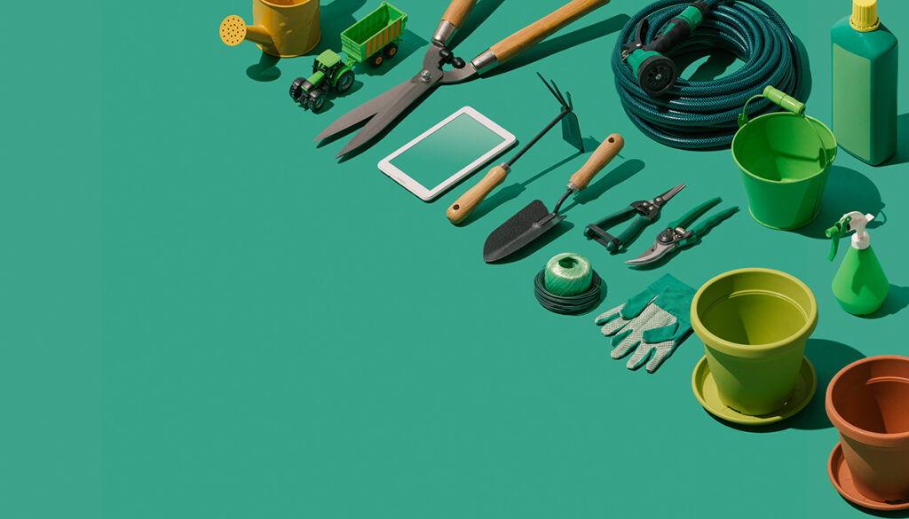 An assortment of gardening tools suitable for gardening gifts